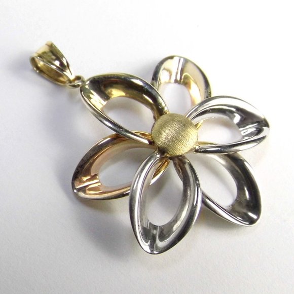 FLOWER Silver & filled 10K yellow GOLD Pendant